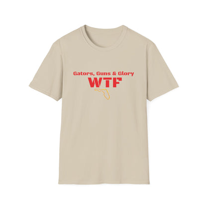 Gators, Guns & Glory - WTF Welcome to Florida Unisex Softstyle T-Shirt