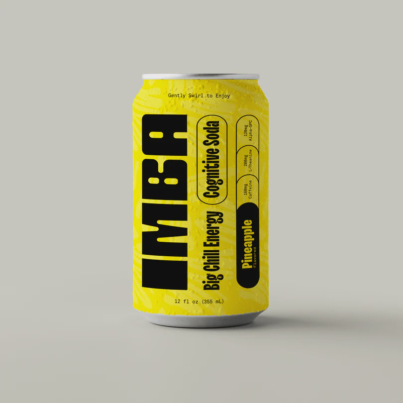 A can of Imba Pineapple Big Chill Energy drink with a yellow and black label on a white background.