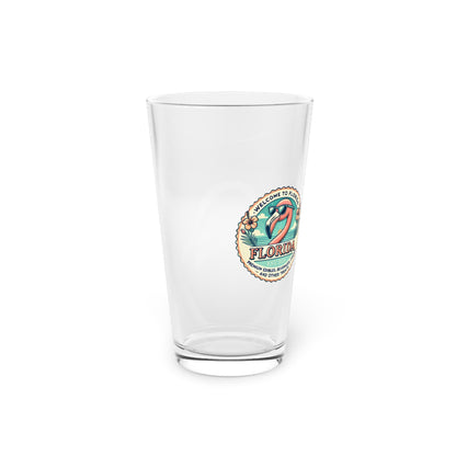 Clear glass with a Florida-themed design on a white background